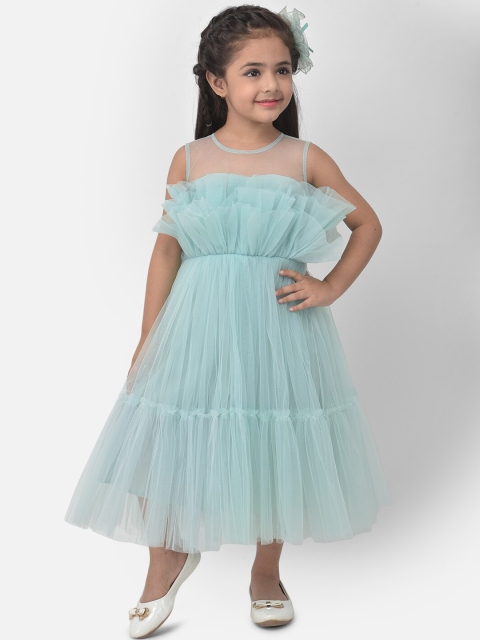 

Eavan Girls Turquoise Blue Net Midi Dress