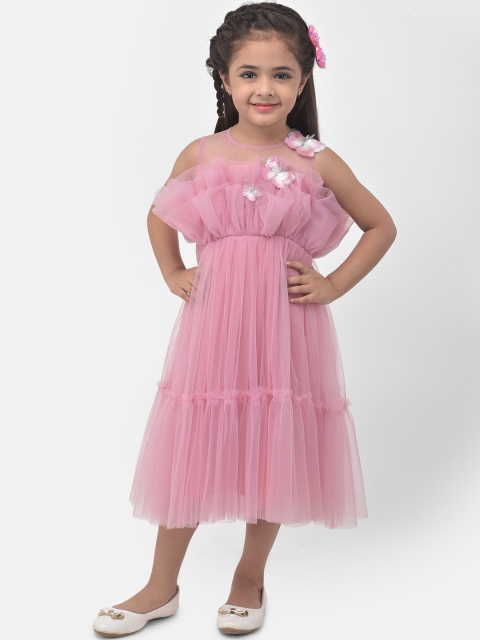 

Eavan Pink Applique Net Midi Dress