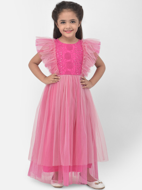 

Eavan Girls Magenta Net Maxi Dress