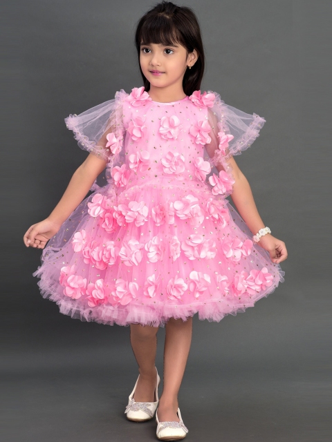 

Pink Chick Pink Floral Net A-Line Dress