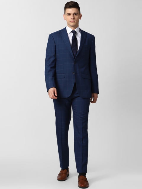 

Peter England Elite Men Navy Blue Checked Single-Breasted Formal 2-Piece Suit