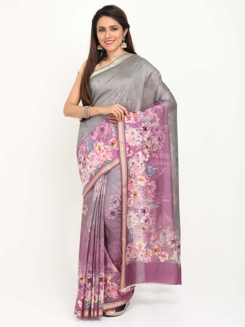 

SABOO COLLECTIONS Purple & Grey Floral Zari Pure Silk Half & Half Muga Saree