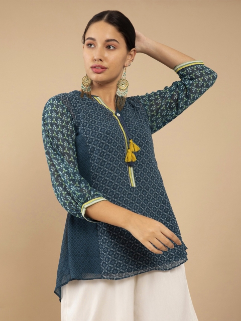 

Soch Teal Green & Off White Georgette Printed Tunic