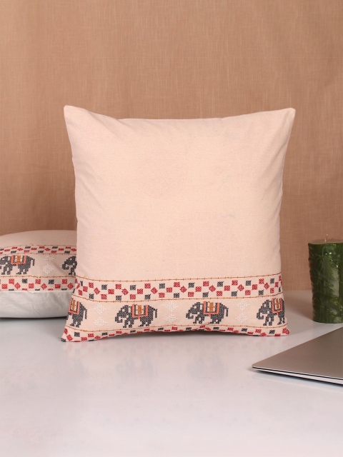 

Molcha Pink & Black Set of 2 Ethnic Motifs Embroidered Square Cushion Covers