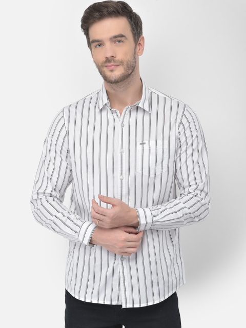 

Canary London Men White Slim Fit Opaque Striped Casual Shirt
