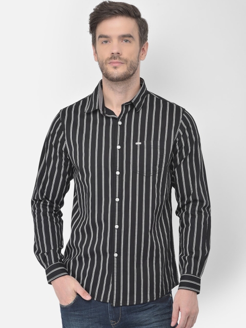 

Canary London Men Black Slim Fit Opaque Striped Casual Shirt