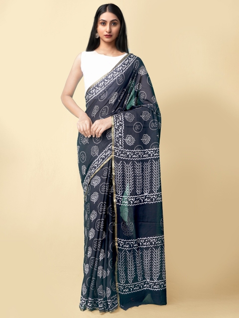 

Unnati Silks Women Black & White Pure Preet Block Printed Mulmul Cotton Sustainable Saree