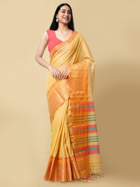 

Unnati Silks Orange & Pink Zari Handloom Pure Cotton Narayan Peth Saree