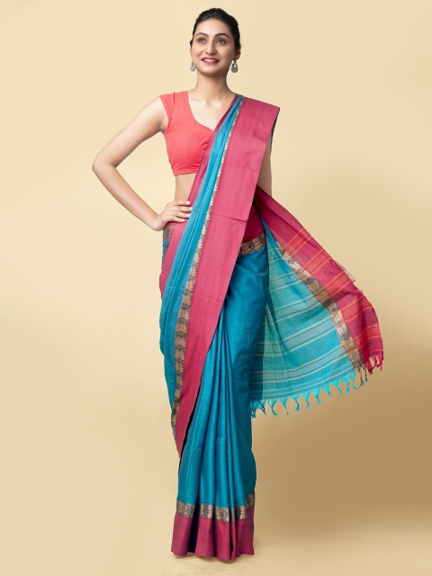 

Unnati Silks Women Blue & Pink Pure Handloom Narayanpet Cotton Sustainable Saree