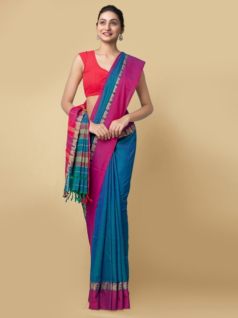 

Unnati Silks Blue & Pink Pure Cotton Sustainable Narayan Peth Saree