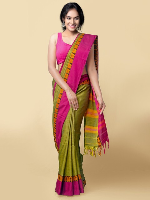 

Unnati Silks Green & Pink Woven Design Pure Cotton Sustainable Narayan Peth Saree