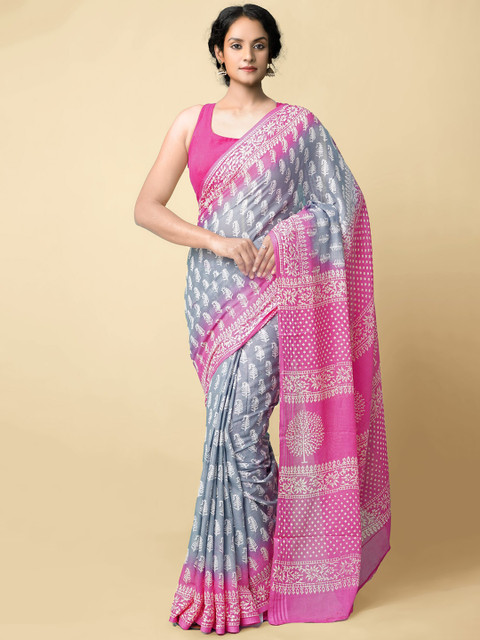 

Unnati Silks Grey & Pink Pure Cotton Sustainable Kota Saree