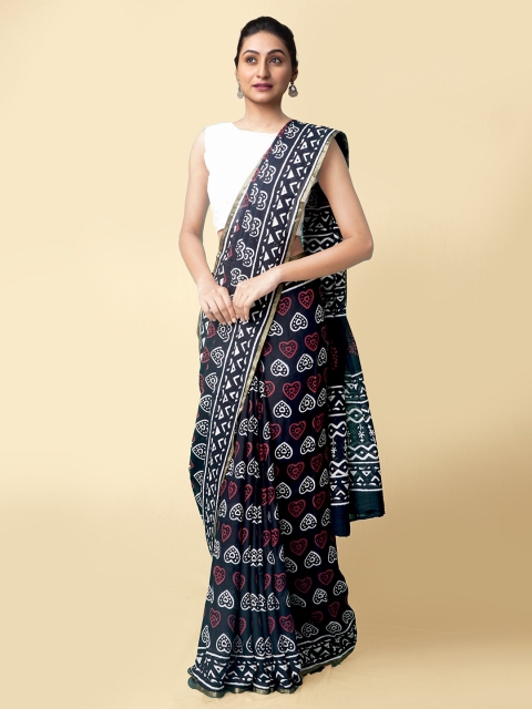 

Unnati Silks Women Black & Pink Pure Preet Block Printed Mulmul Cotton Saree