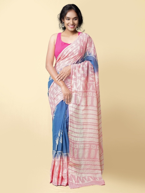 

Unnati Silks Blue & Pink Floral Pure Cotton Sustainable Kota Saree