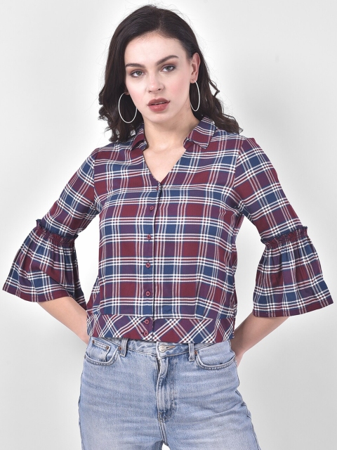 

Latin Quarters Maroon Checked Regular Top