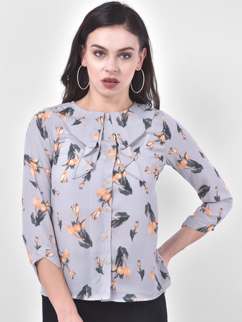 

Latin Quarters Women Grey Floral Peter Pan Collar Shirt Style Top
