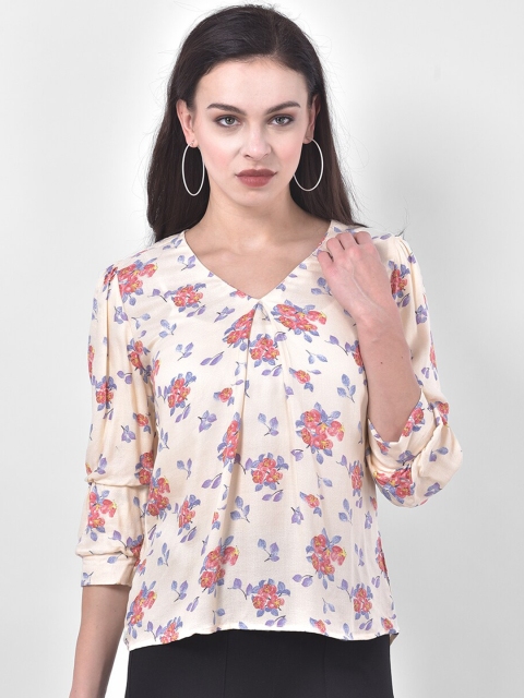 

Latin Quarters Women Beige Floral Regular Top