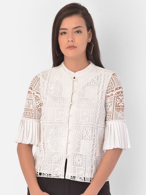 

Latin Quarters White Mandarin Collar Shirt Style Top