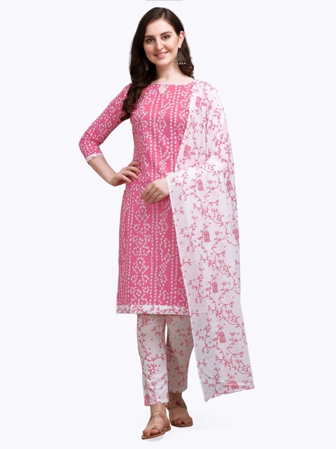 

Satrani Pink & White Printed Pure Cotton Unstitched Dress Material