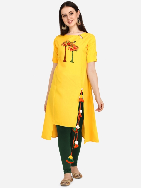 

OM SAI LATEST CREATION Women Yellow & Red Ethnic Motifs Digital Printed Kurta