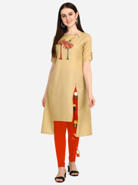 

OM SAI LATEST CREATION Women Beige & Red Floral Digital Printed Kurta