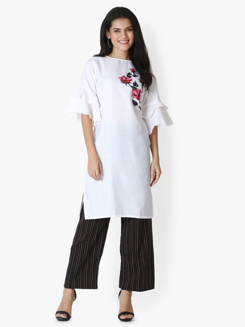 

OM SAI LATEST CREATION Women White & Pink Floral Digital Printed Kurta