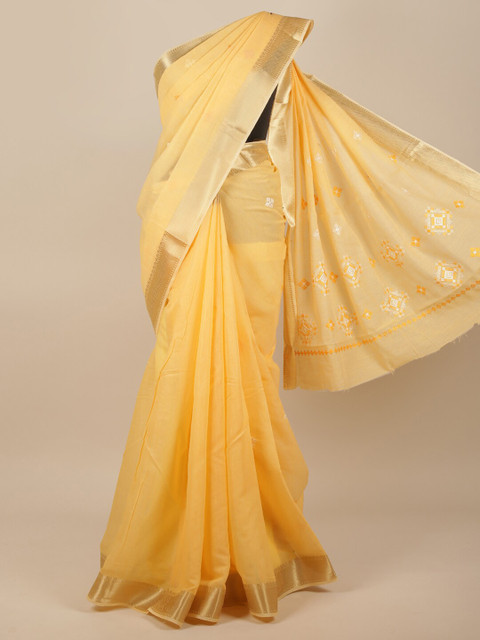 

Pothys Yellow & White Floral Embroidered Saree