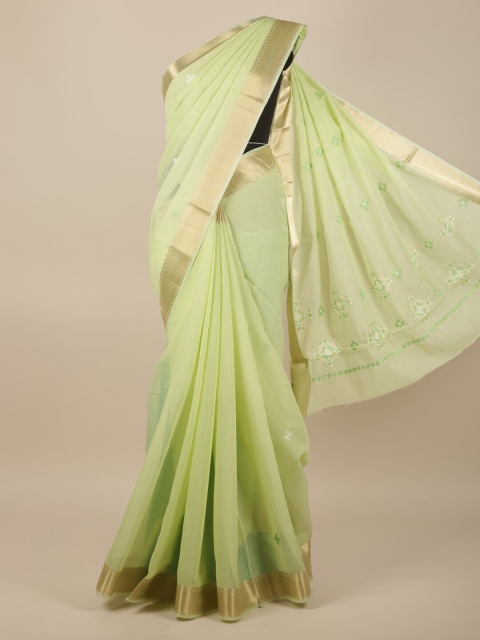 

Pothys Green & Gold-Toned Floral Embroidered Saree