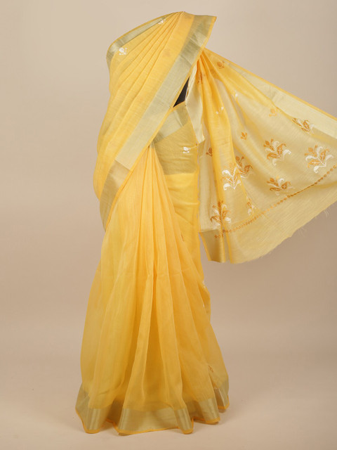 

Pothys Yellow & White Floral Embroidered Saree