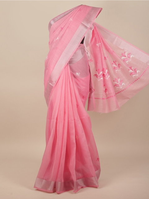 

Pothys Pink & White Floral Embroidered Saree