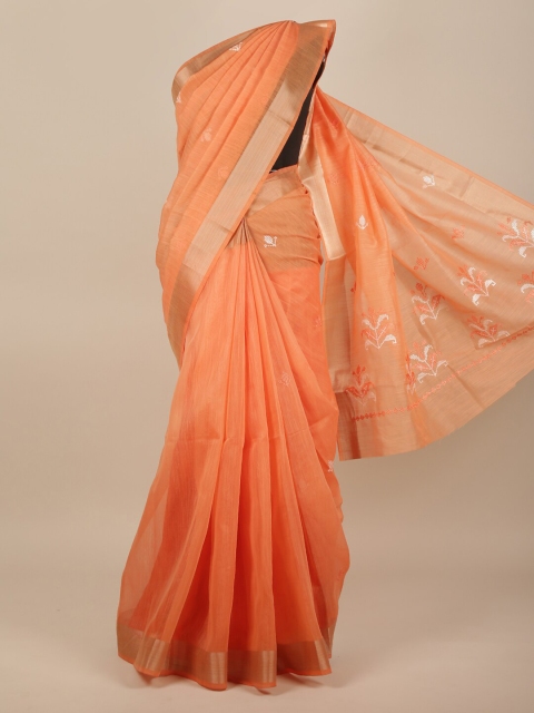 

Pothys Orange & White Floral Embroidered Saree