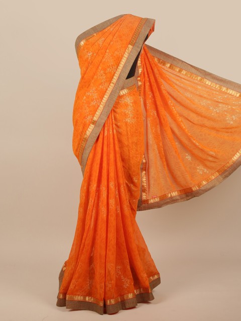 

Pothys Orange & Grey Floral Printed Saree
