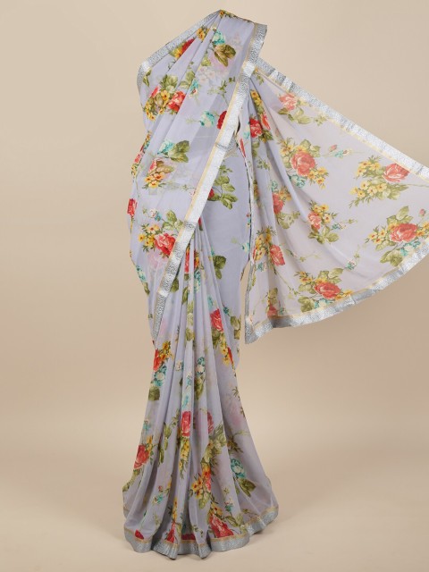 

Pothys Grey & Green Floral Printed Saree