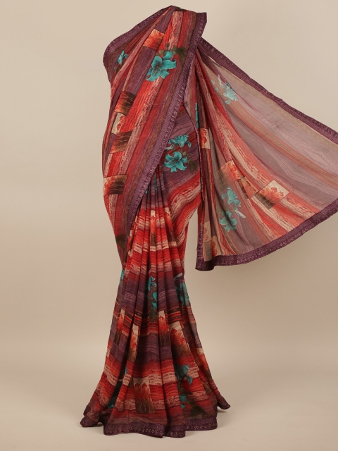 

Pothys Red & Turquoise Blue Floral Printed Saree