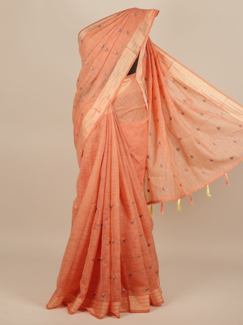 

Pothys Orange & Grey Floral Embroidered Saree