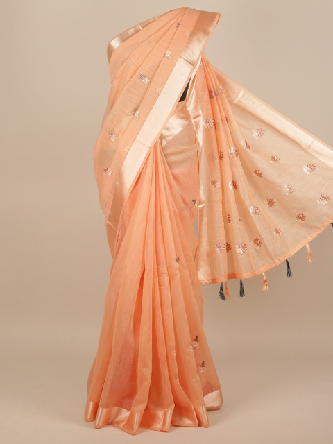 

Pothys Peach-Coloured Floral Embroidered Saree