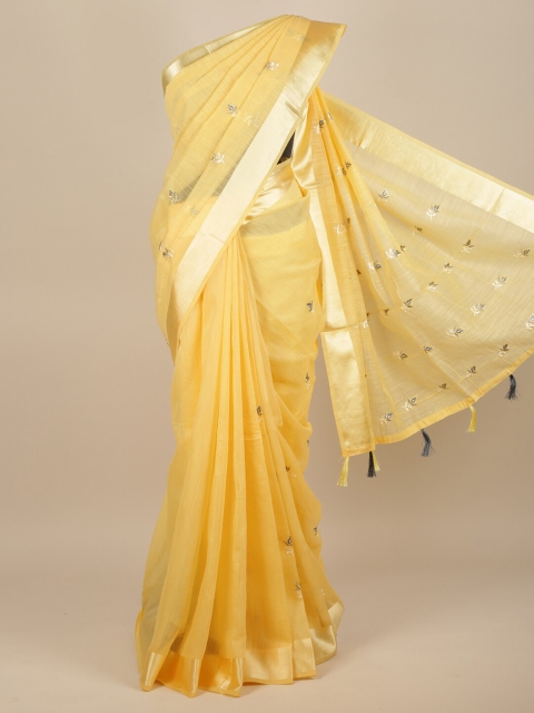 

Pothys Yellow & Grey Floral Embroidered Saree