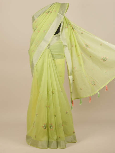 

Pothys Green & Pink Floral Embroidered Saree