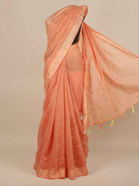 

Pothys Orange & Grey Floral Embroidered Saree