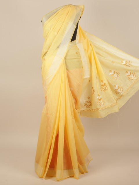 

Pothys Yellow & White Floral Embroidered Saree