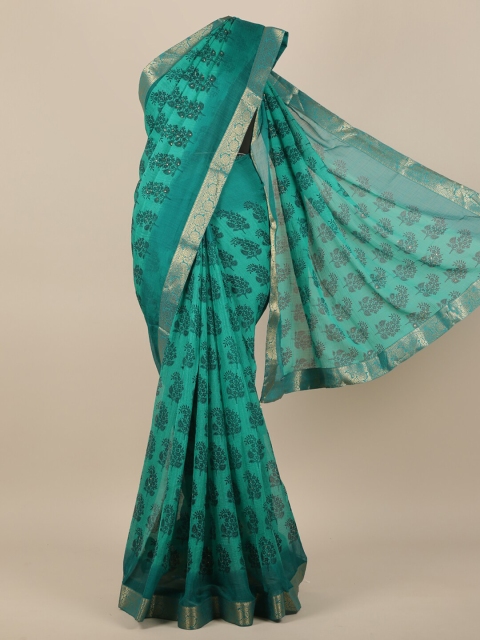 

Pothys Green & Gold-Toned Ethnic Motifs Printed Saree