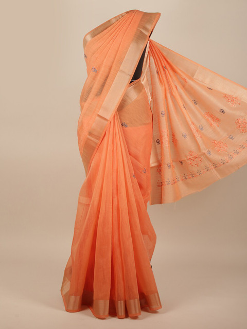

Pothys Orange & Grey Floral Embroidered Saree
