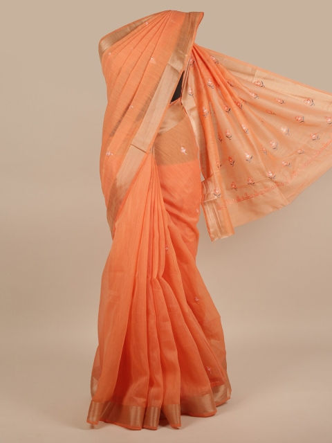 

Pothys Orange & Gold-Coloured Ethnic Motifs Embroidered Saree