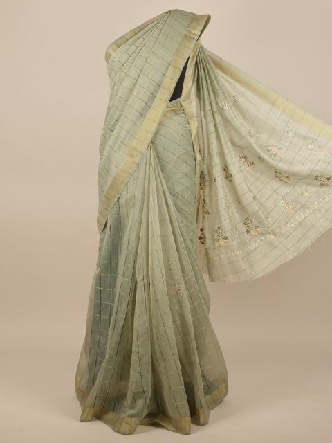 

Pothys Green & Gold-Coloured Checked Embroidered Saree