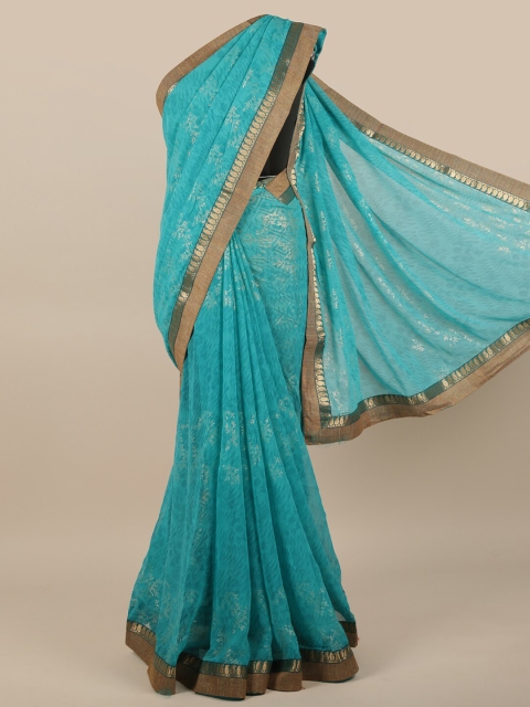 

Pothys Blue & Gold-Coloured Floral Printed Saree