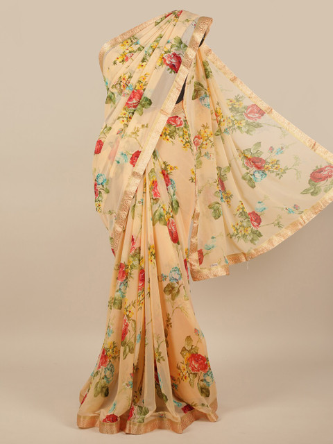 

Pothys Peach-Coloured & Pink Floral Printed Saree