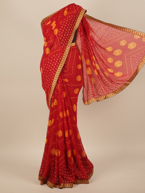 

Pothys Red & Orange Bandhani Printed Saree