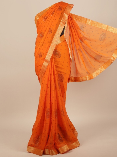 

Pothys Orange & Gold-Coloured Ethnic Motifs Printed Saree