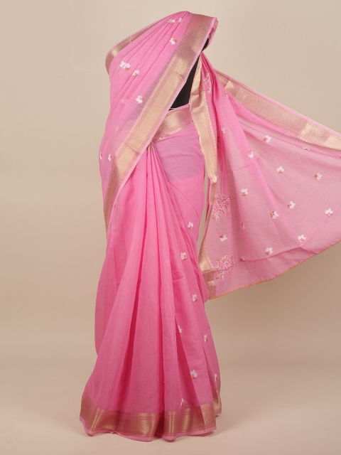 

Pothys Pink & White Floral Embroidered Saree