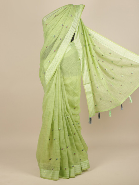 

Pothys Green & Silver-Coloured Floral Embroidered Saree